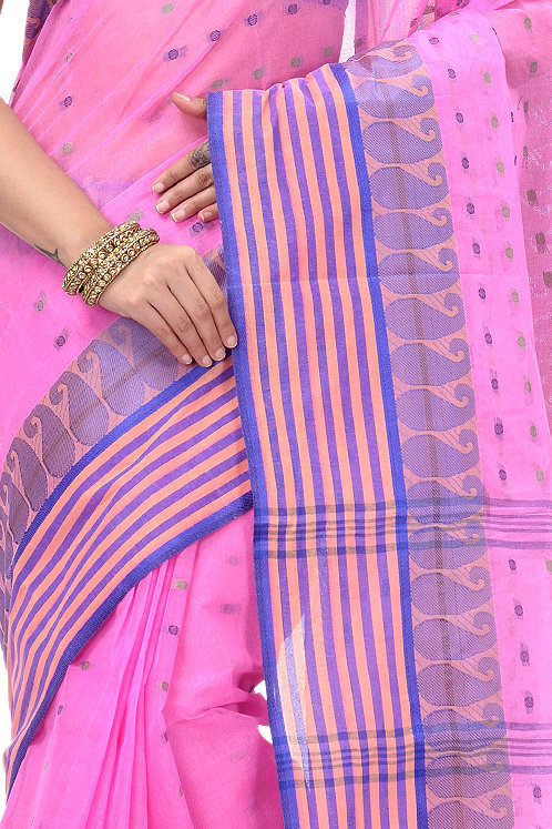 Pink Pure Cotton Moti_Buti Tant Saree (746)
